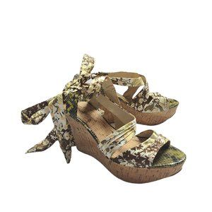 Guess Jingman Wedge Floral Tie Platform Sandal Size 7.5